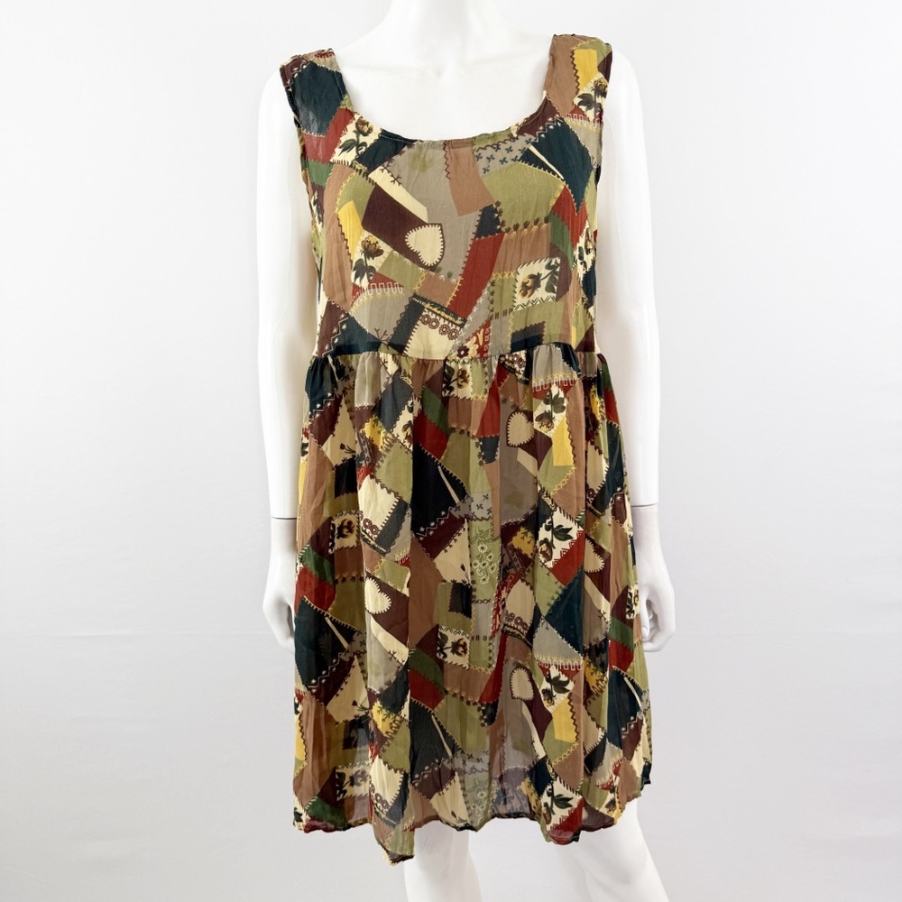 C’est Bon Multicolor Patchwork Tank Dress Size L Casual Boho Indie Hippie Y2K